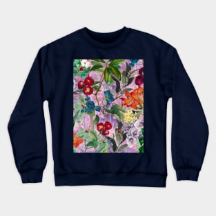 Trendy colorful flowers pattern, botanical illustration, leaves and flowers, purple floral Crewneck Sweatshirt